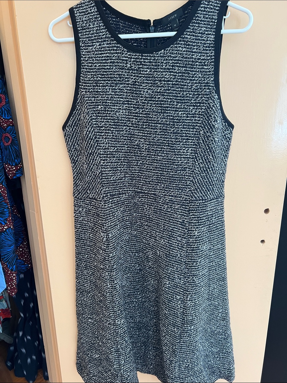 J. Crew Black and White Tweed Knit Sleeveless Fit-and-Flare Dress